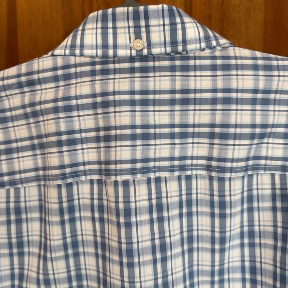 Duluth Trading Mens XL Relaxed Fit Blue Plaid CoolMax Stretch Button Down Shirt - Picture 6 of 9